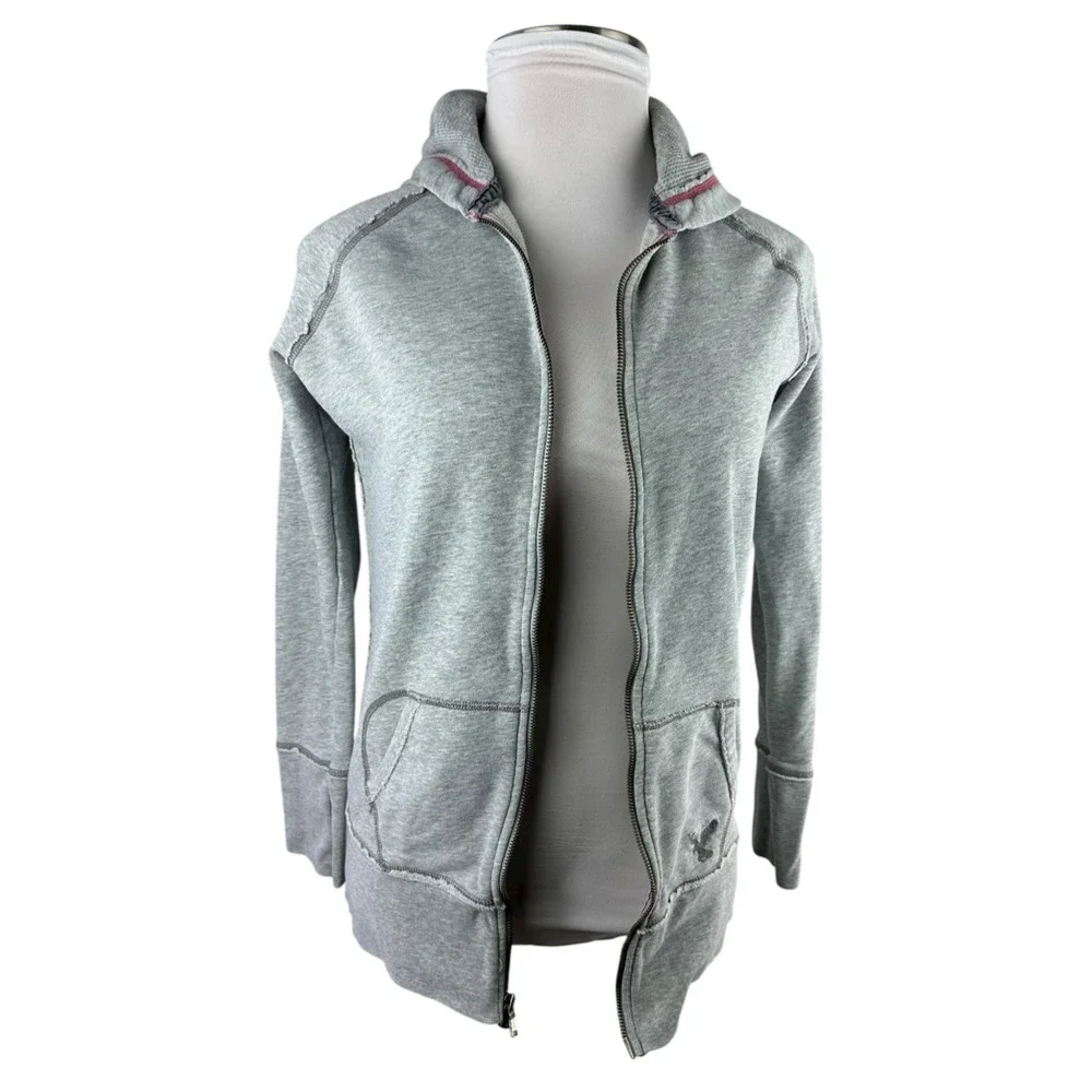 Y2K American Eagle Gray Full Zip Hoodie Women's Large Fleece Lined 2000s Preppy - Picture 6 of 16